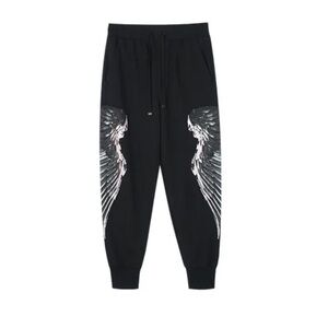 Boy London- Black Cotton Sweatpants with Pink Metallic Angel Wing Print